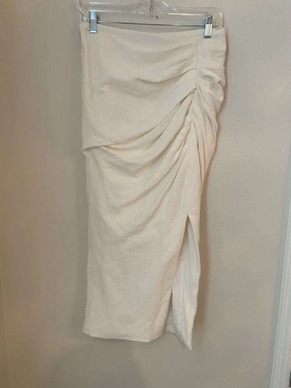 Jonathan Simkhai Hayden Ivory Ruched Midi Skirt Side Slit Size 6 - Picture 2 of 10